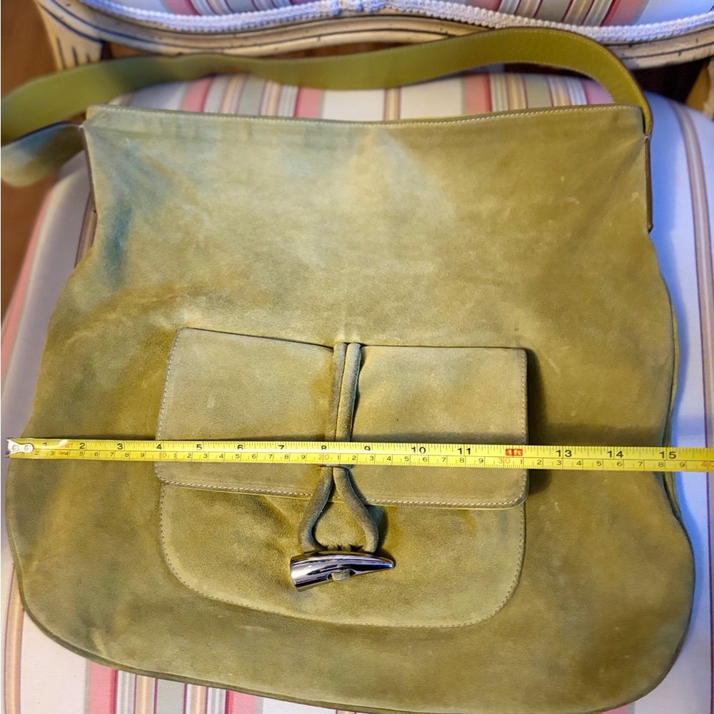 Oh So Chic Burberry Green Suede Shoulder/Hobo Bag Horn Closure. COA included. - Picture 12 of 13